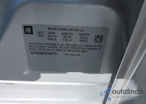 2014 Chevrolet Cruze Ls Auto из США, поврежденный, VIN 1G1PA5SG1E7447771